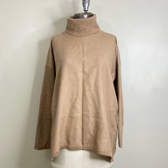 CUYANA 100% ALPACA PONCHO SWEATER IN CAMEL OVERSIZED XS/S - Picture 1 of 13